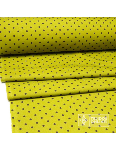 Tela Verde Caqui Lunar Marrón Chocolate Lenteja | Telas de Lunares - Imagen 2