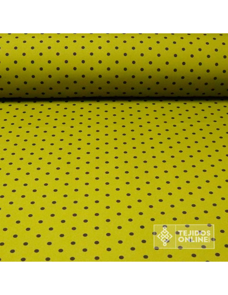 Tela Verde Caqui Lunar Marrón Chocolate Lenteja | Telas de Lunares - Imagen 1