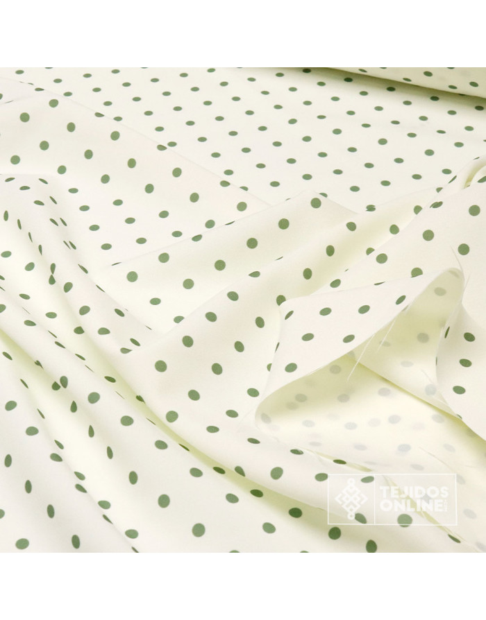 Tela Blanco Roto con Lunar Verde Suculenta | Telas de Lunares - Imagen 2