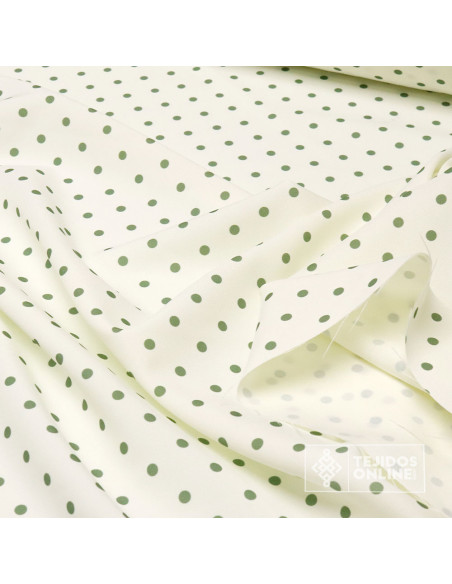 Tela Blanco Roto con Lunar Verde Suculenta | Telas de Lunares - Imagen 2