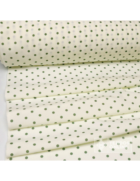 Tela Blanco Roto con Lunar Verde Suculenta | Telas de Lunares - Imagen 3