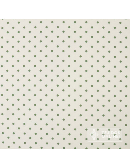 Tela Blanco Roto con Lunar Verde Suculenta | Telas de Lunares - Imagen 4