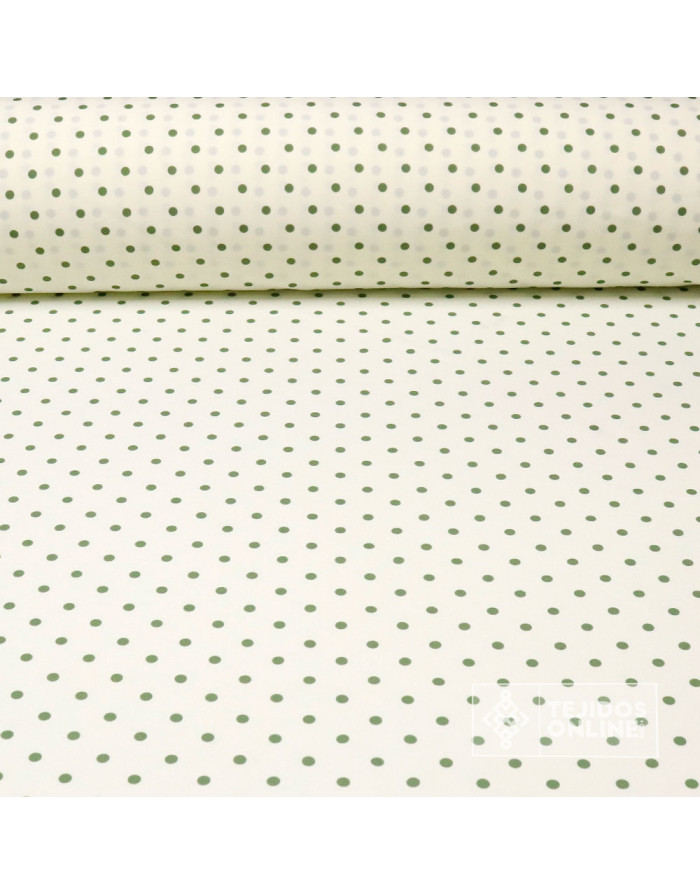 Tela Blanco Roto con Lunar Verde Suculenta | Telas de Lunares - Imagen 1