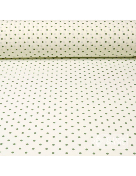 Tela Blanco Roto con Lunar Verde Suculenta | Telas de Lunares - Imagen 1
