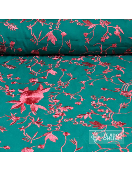 Mantoncillo Aguamarina Bordados de Flores Rosa | Bordados - Imagen 1