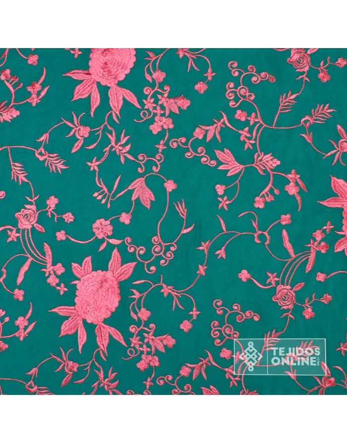 Mantoncillo Aguamarina Bordados de Flores Rosa | Bordados - Imagen 4