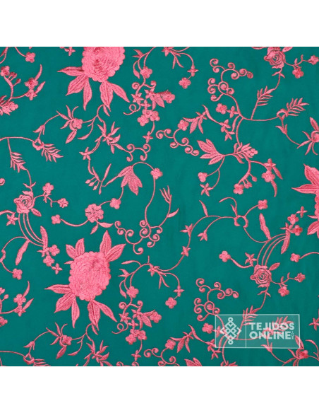 Mantoncillo Aguamarina Bordados de Flores Rosa | Bordados - Imagen 4