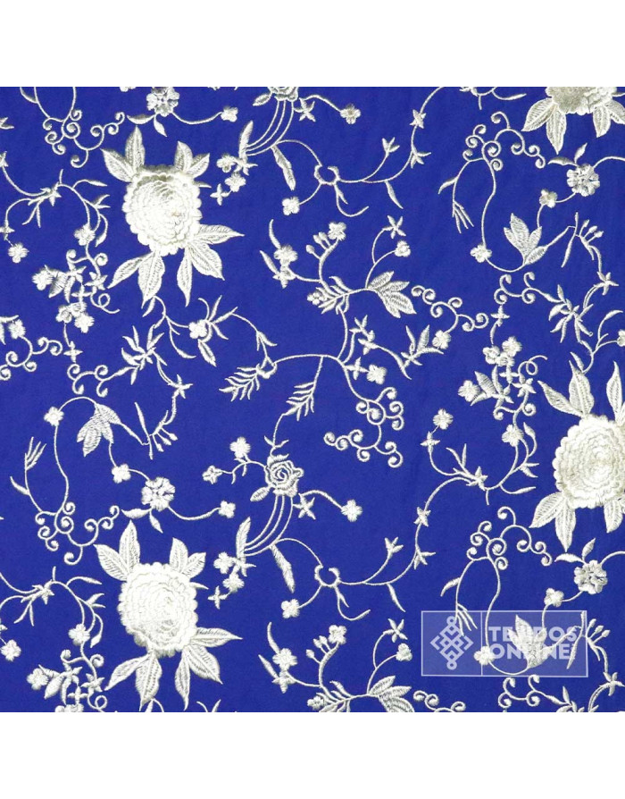 Mantoncillo Azulino Bordados de Flores Champang | Mantoncillos - Imagen 3