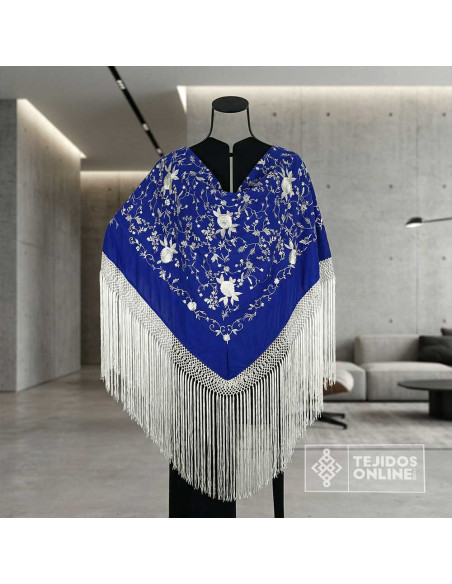 Mantoncillo Azulino Bordados de Flores Champang | Mantoncillos - Imagen 2