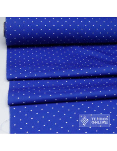 Tela Popelín Azulino Lunar Blanco Little  - Telas para Flamenca - Imagen 2