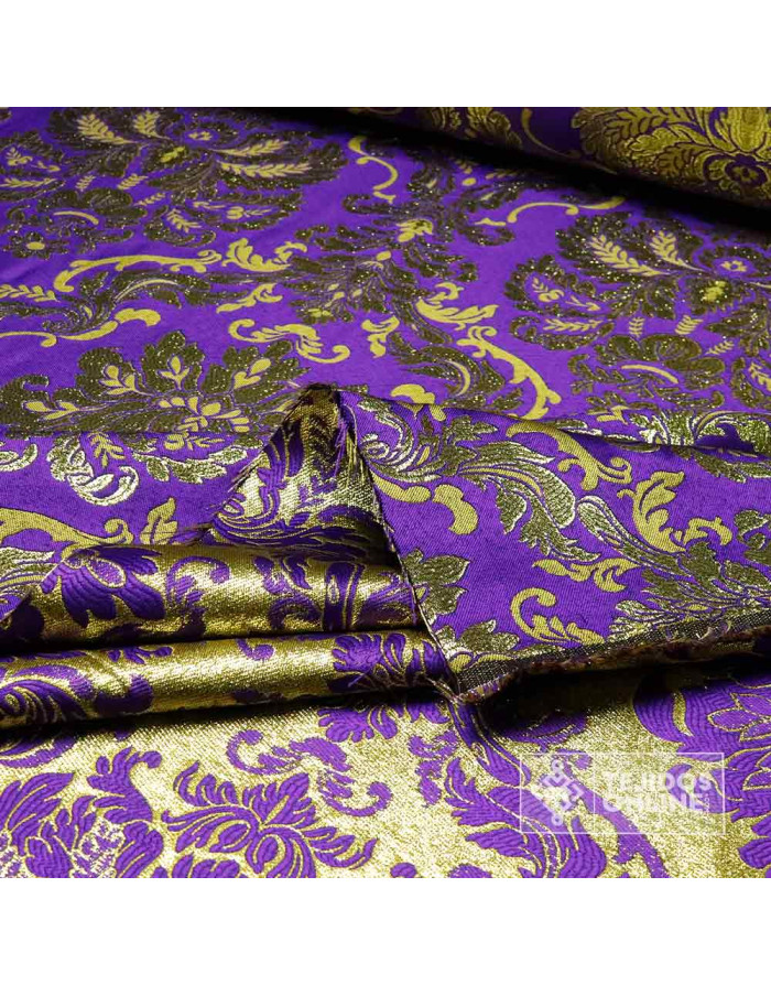 Brocado Morado Con Oro Segovia - Telas Para Cofradías - Imagen 2