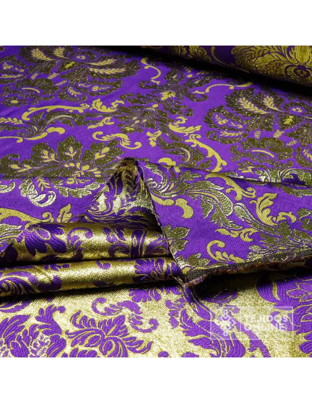 Brocado Morado Con Oro Segovia - Telas Para Cofradías - Imagen 2