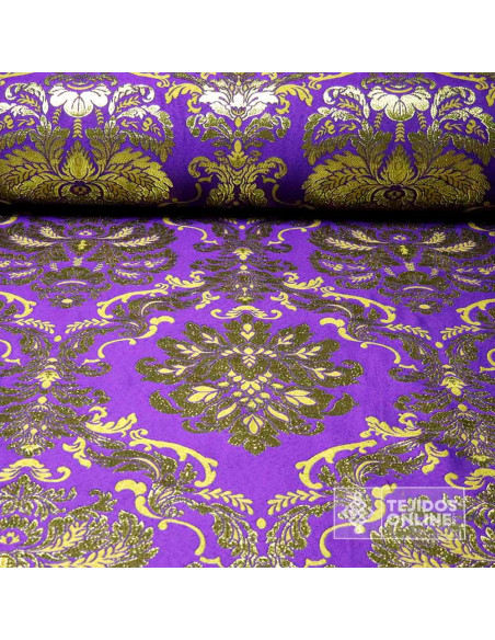 Brocado Morado Con Oro Segovia - Telas Para Cofradías - Imagen 1
