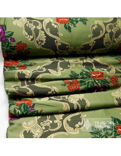 Brocado Verde Caqui Con Flores Cretona - Telas Para Cofradías - Imagen 2