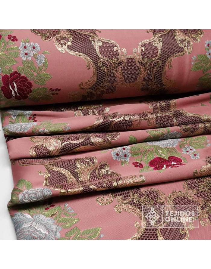 Brocado Maquillaje Con Flores Cretona Lurex - Telas Para Cofradías - Imagen 3