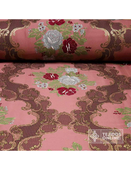 Brocado Maquillaje Con Flores Cretona Lurex - Telas Para Cofradías - Imagen 1