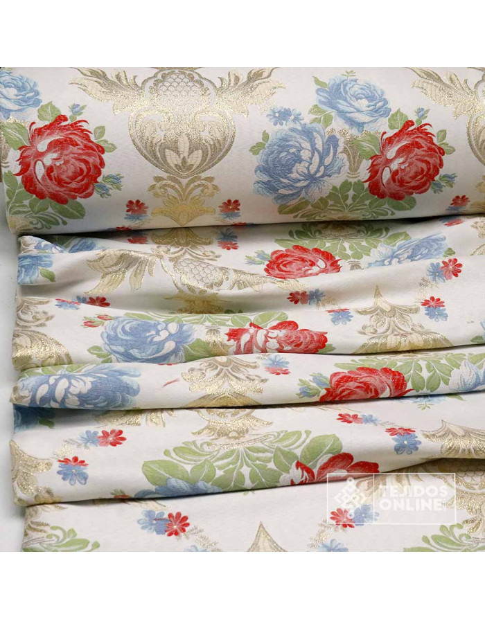 Brocado Blanco con Flores Tulipa Dorada - Telas Para Cofradías - Imagen 2
