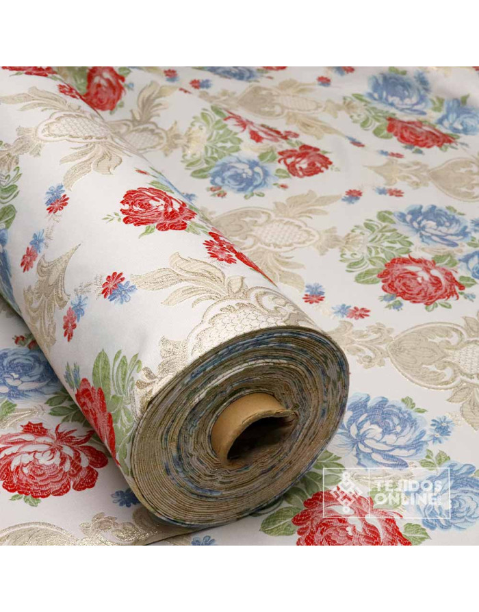 Brocado Blanco con Flores Tulipa Dorada - Telas Para Cofradías - Imagen 4