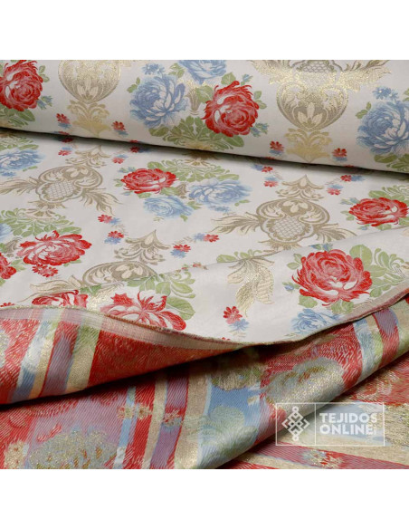 Brocado Blanco con Flores Tulipa Dorada - Telas Para Cofradías - Imagen 3