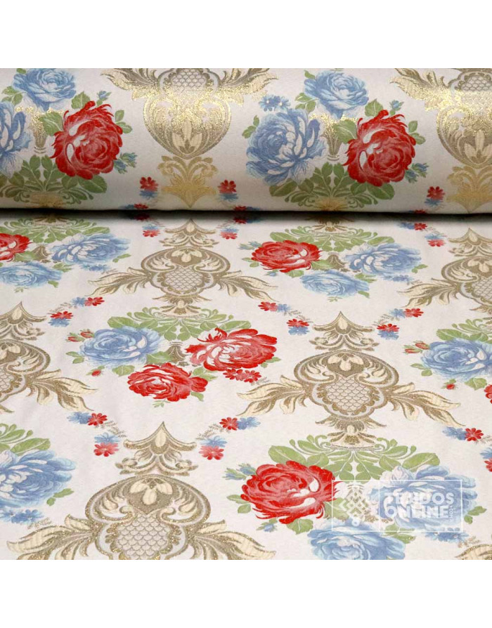 Brocado Blanco con Flores Tulipa Dorada - Telas Para Cofradías - Imagen 1