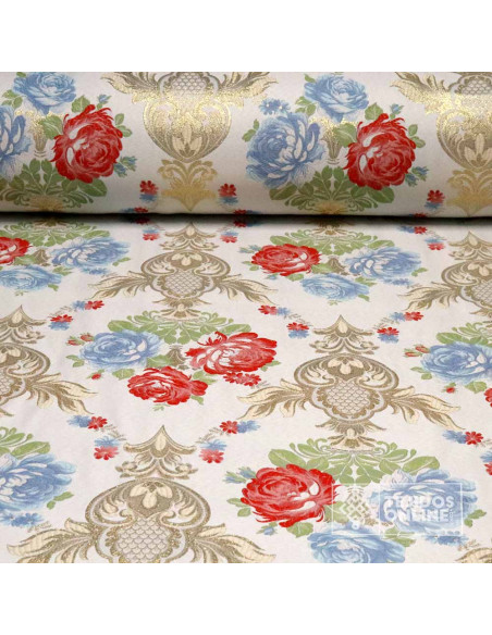 Brocado Blanco con Flores Tulipa Dorada - Telas Para Cofradías - Imagen 1