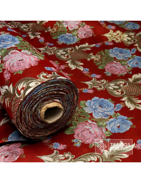 Brocado Blanco con Flores Tulipa Dorada - Telas Para Cofradías - Imagen 2