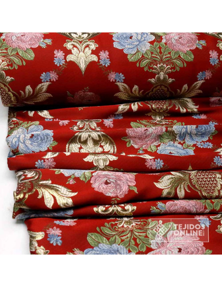 Brocado Blanco con Flores Tulipa Dorada - Telas Para Cofradías - Imagen 3