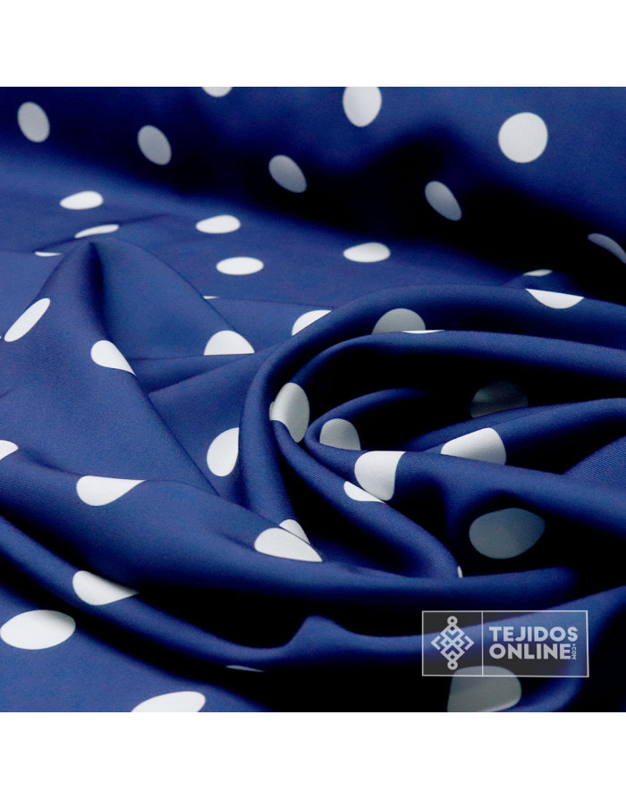 Tela Azul con Lunares Blanco - Telas para Trajes de Flamenca - Imagen 4