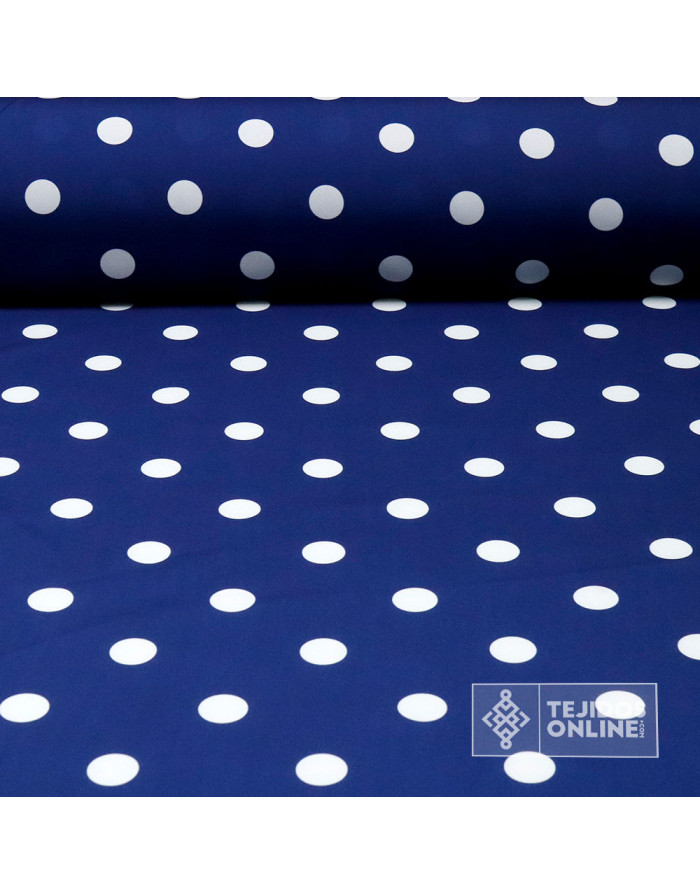 Tela Azul con Lunares Blanco - Telas para Trajes de Flamenca - Imagen 1