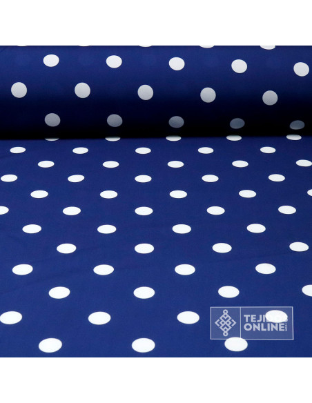 Tela Azul con Lunares Blanco - Telas para Trajes de Flamenca - Imagen 1