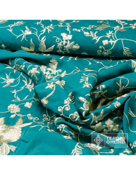 Viscosa Bordada Mantón de Manila Aguamarina - Tela Mantón de Manila - Imagen 2