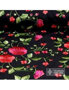 Tela Mantoncillo Negro con Flores Rojas  | Mantoncillos - Imagen 1