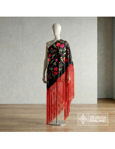Tela Mantoncillo Negro con Flores Rojas  | Mantoncillos - Imagen 2