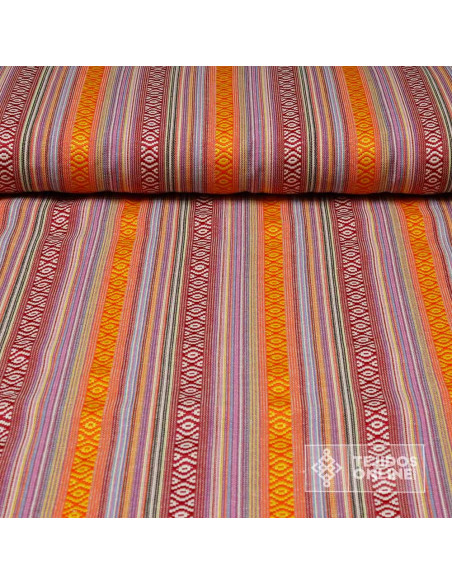 Tela Alpujarreña con Rayas Naranjas y Grosella - Tela Alpujarra - Imagen 1