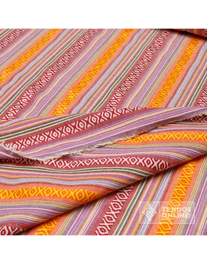 Tela Alpujarreña con Rayas Naranjas y Grosella - Tela Alpujarra - Imagen 2