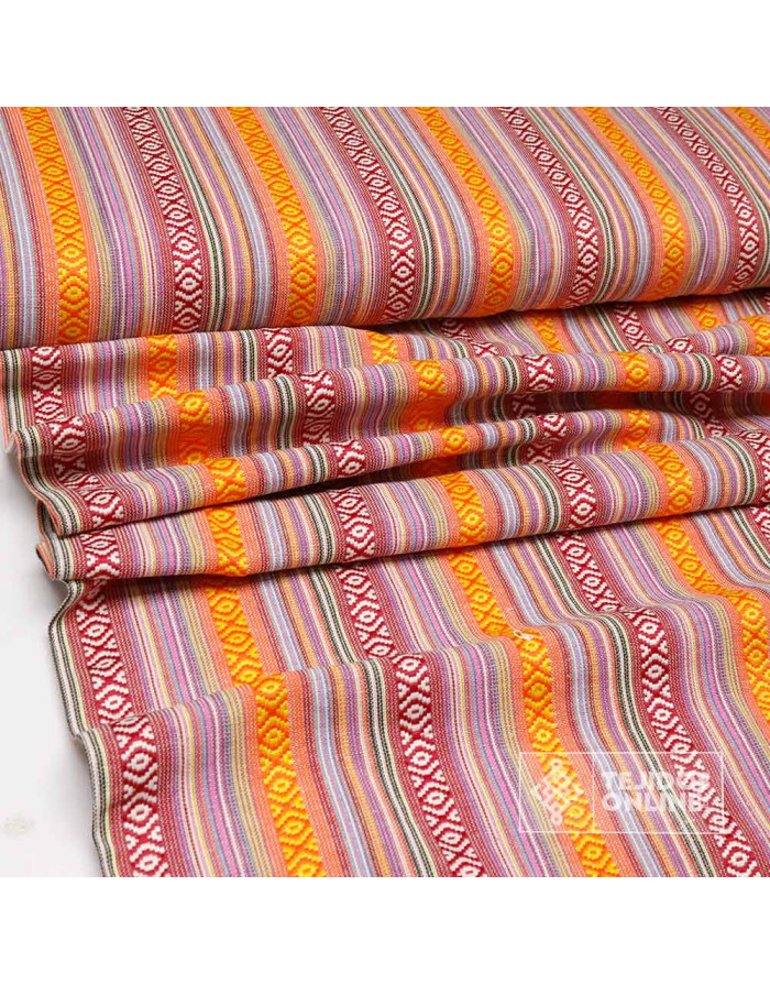 Tela Alpujarreña con Rayas Naranjas y Grosella - Tela Alpujarra - Imagen 3