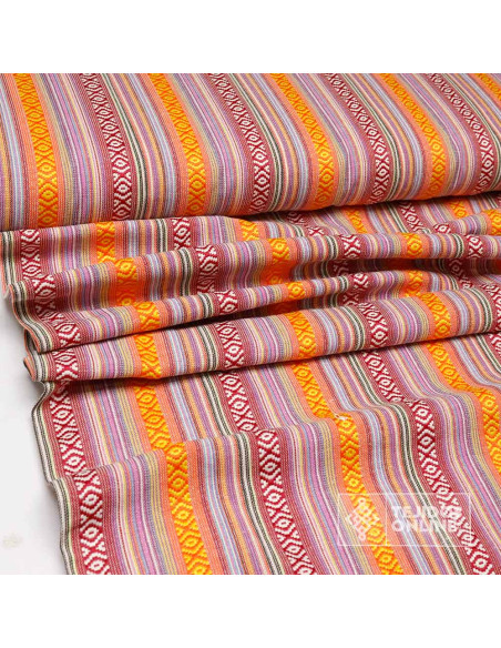 Tela Alpujarreña con Rayas Naranjas y Grosella - Tela Alpujarra - Imagen 3