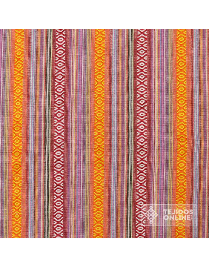 Tela Alpujarreña con Rayas Naranjas y Grosella - Tela Alpujarra - Imagen 4