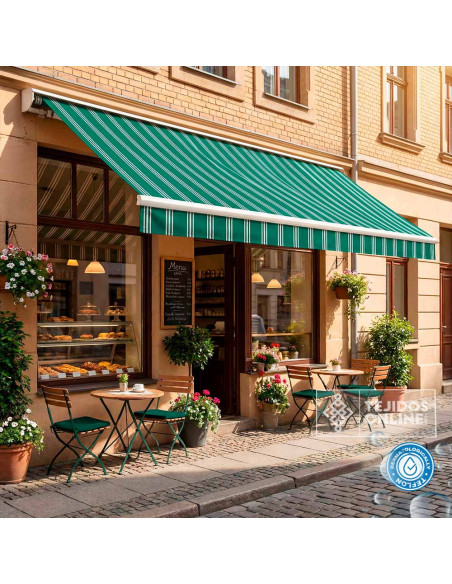 Toldo Verde con Rayas Blancas Teflón - Toldos para Exterior - Imagen 2
