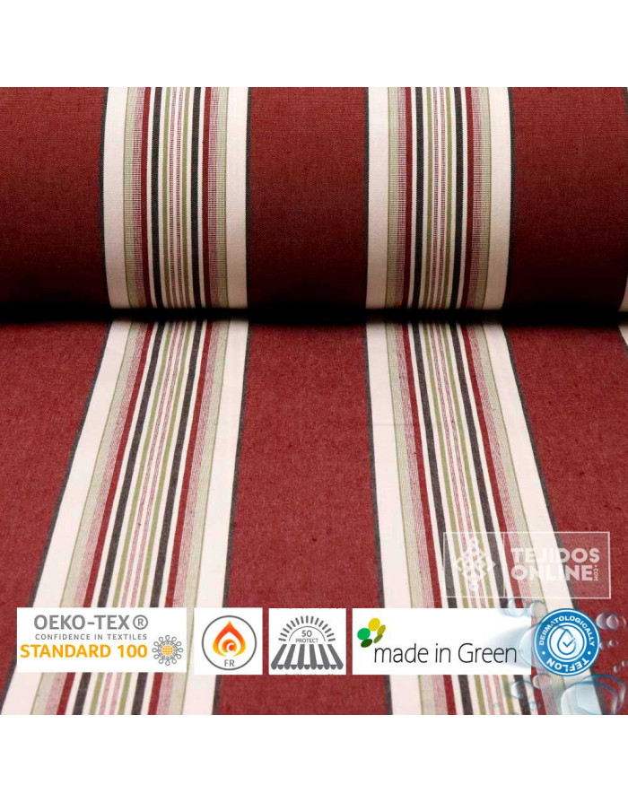 Toldo Rayas Burdeos Teflón Nuria - Telas para Exterior - Imagen 1