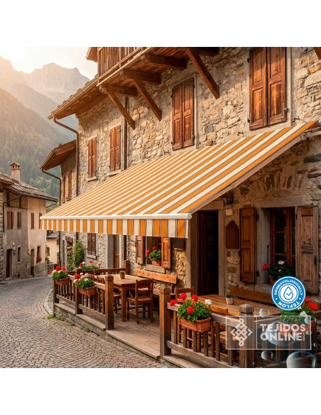 Telas de Toldos - Toldo Rayas Albero y Beige Teflón - Imagen 2