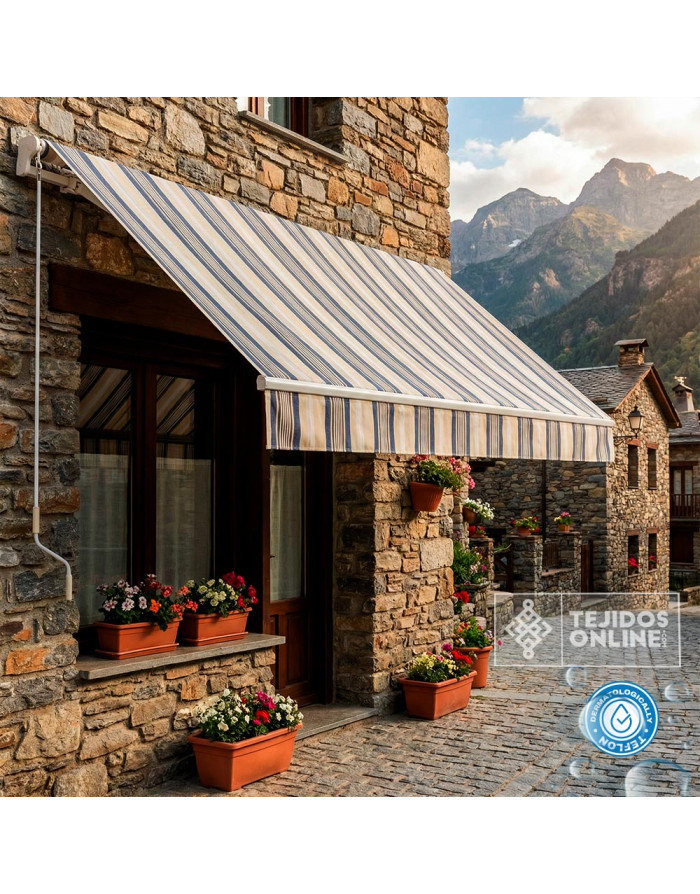 Toldo Rayas Azul y Beige Anna Teflón - Telas para Terrazas - Imagen 2