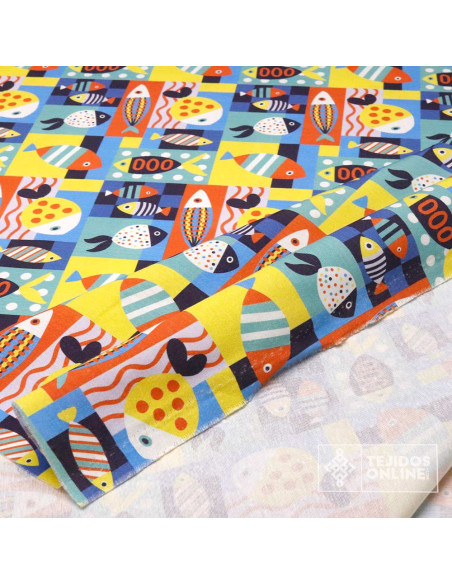 Tela De Peces PachtWorck - Tela Para Cortinas y Manualidades - Imagen 3