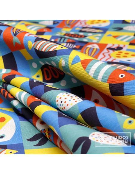 Tela De Peces PachtWorck - Tela Para Cortinas y Manualidades - Imagen 2