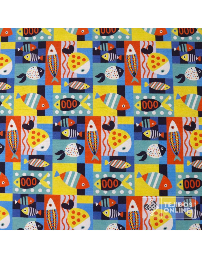 Tela De Peces PachtWorck - Tela Para Cortinas y Manualidades - Imagen 4