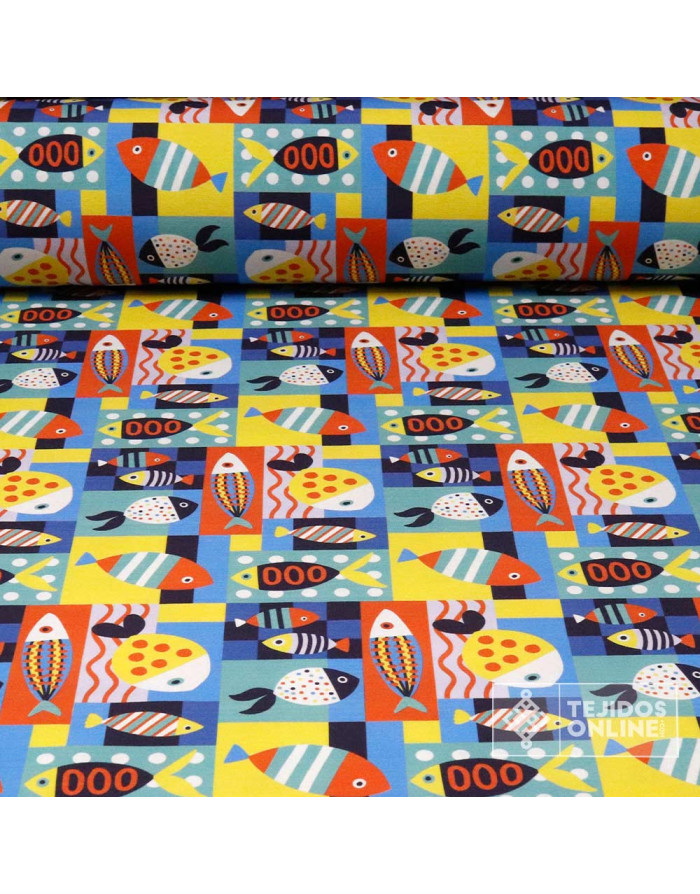 Tela De Peces PachtWorck - Tela Para Cortinas y Manualidades - Imagen 1