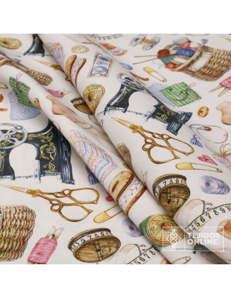 Tela Motivos de Costura Vintage - Tela Para Cortinas y Manualidades - Imagen 3