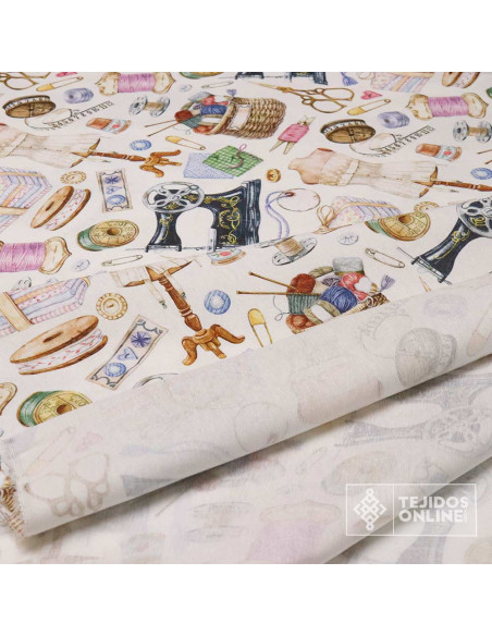 Tela Motivos de Costura Vintage - Tela Para Cortinas y Manualidades - Imagen 4