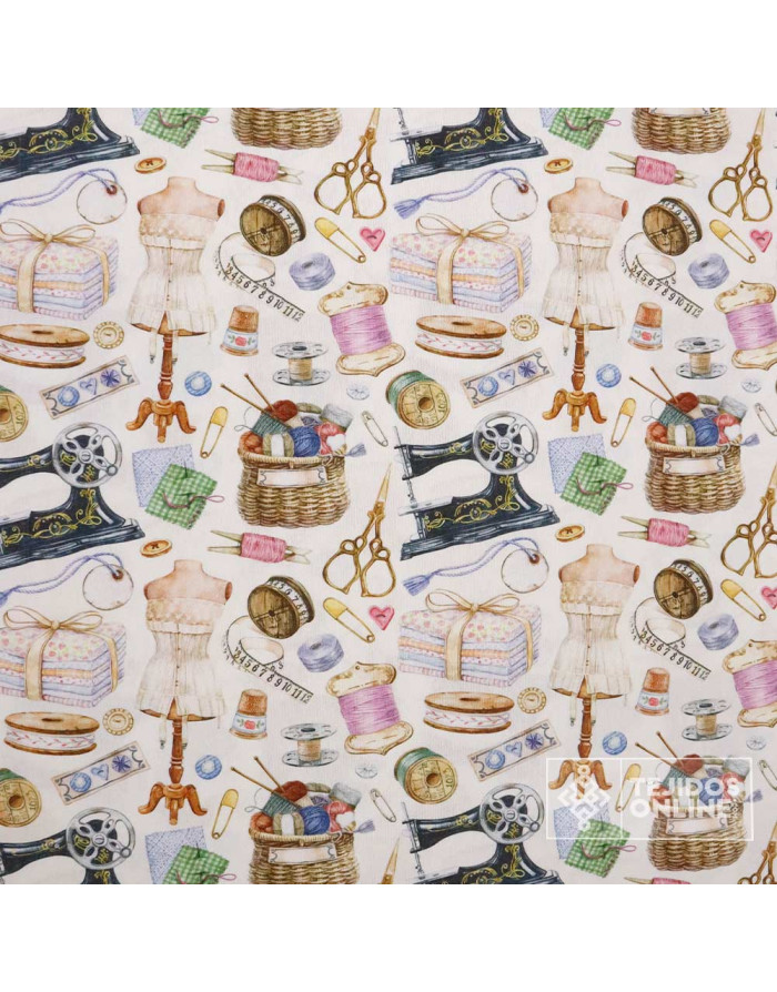 Tela Motivos de Costura Vintage - Tela Para Cortinas y Manualidades - Imagen 5