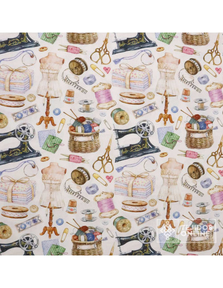 Tela Motivos de Costura Vintage - Tela Para Cortinas y Manualidades - Imagen 5